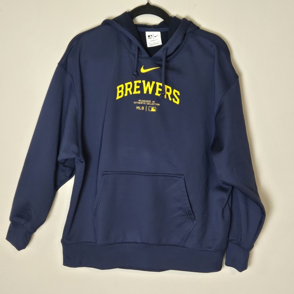 Milwaukee Brewers Nike Hoodie Sz Medium Blue MLB Authentic Therma-FIT Pullover